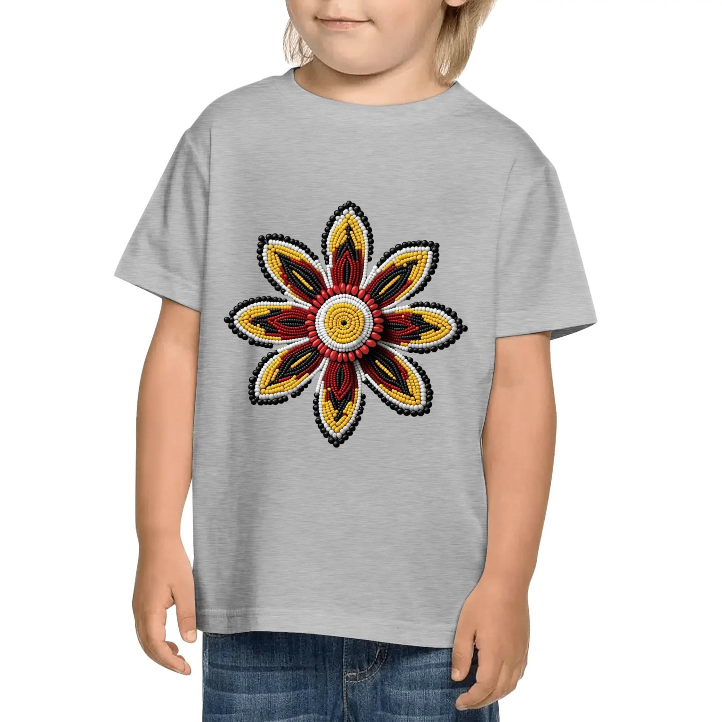 Children's Red Beaded Flower Cotton T-Shirt