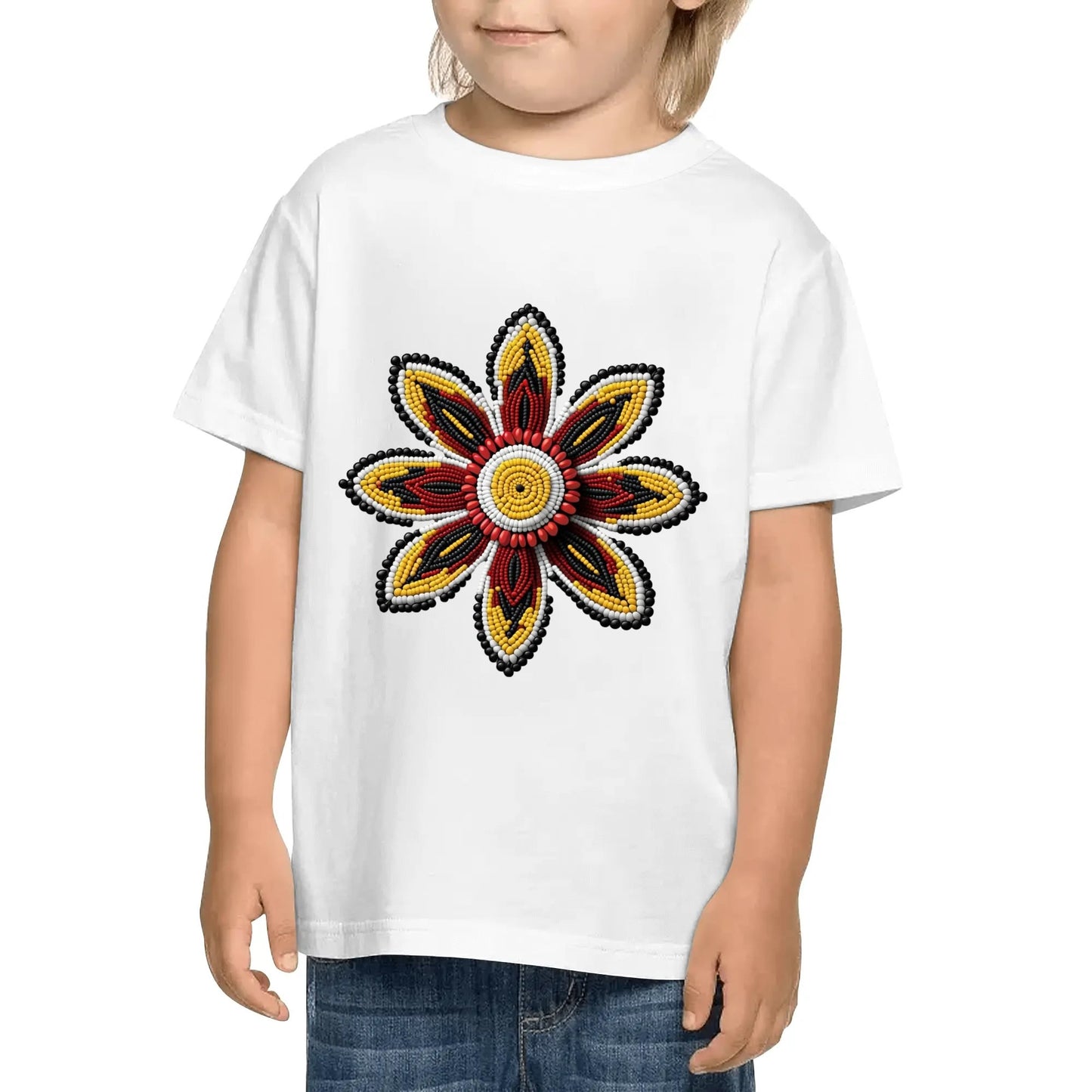 Children's Red Beaded Flower Cotton T-Shirt