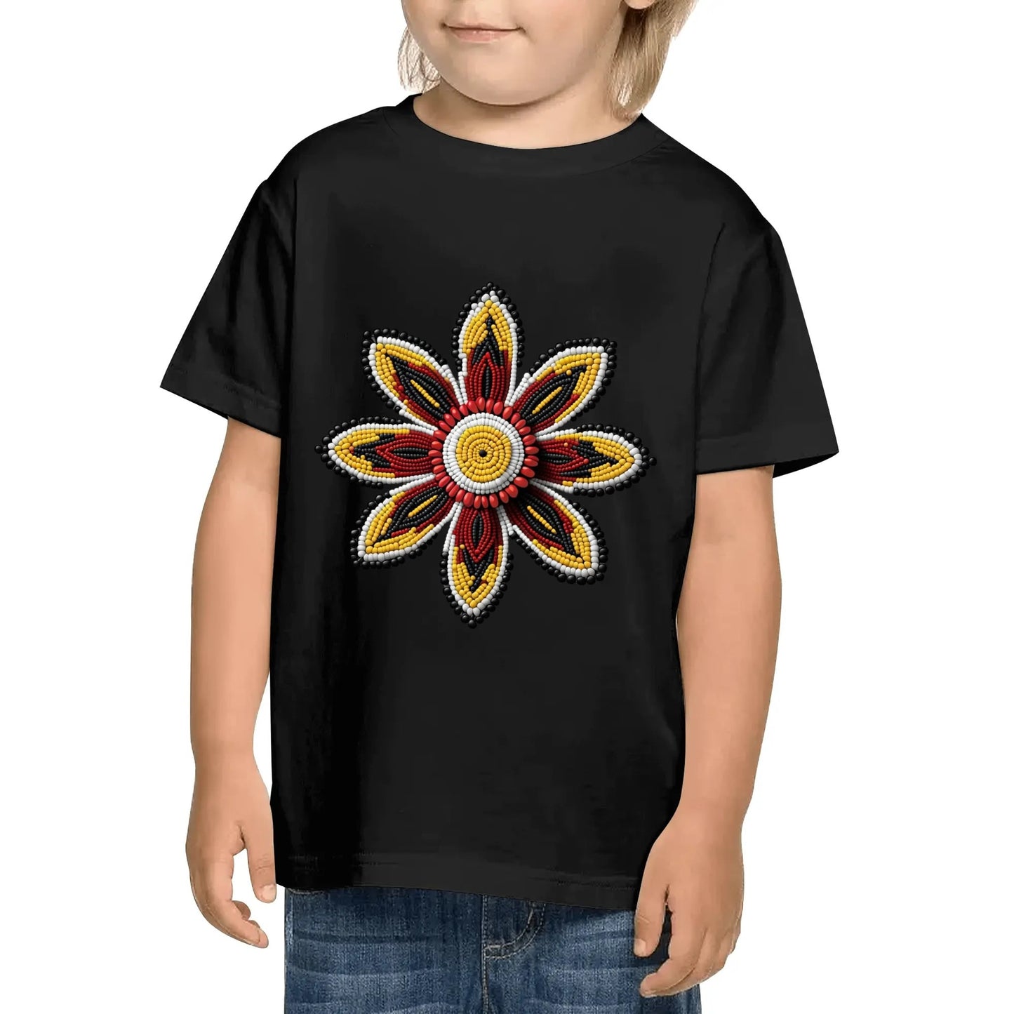 Children's Red Beaded Flower Cotton T-Shirt