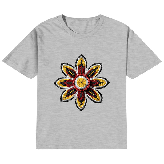 Children's Red Beaded Flower Cotton T-Shirt