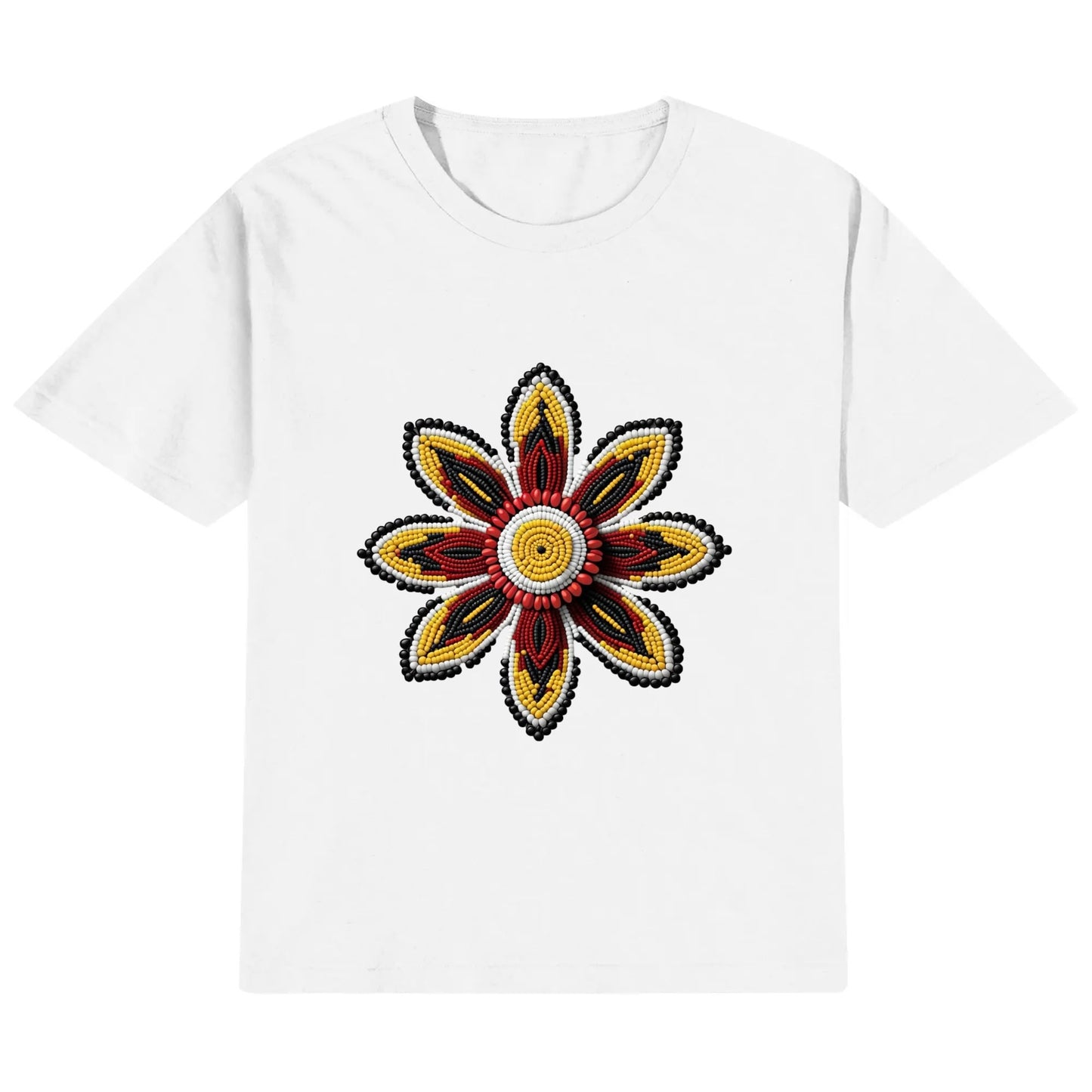 Children's Red Beaded Flower Cotton T-Shirt