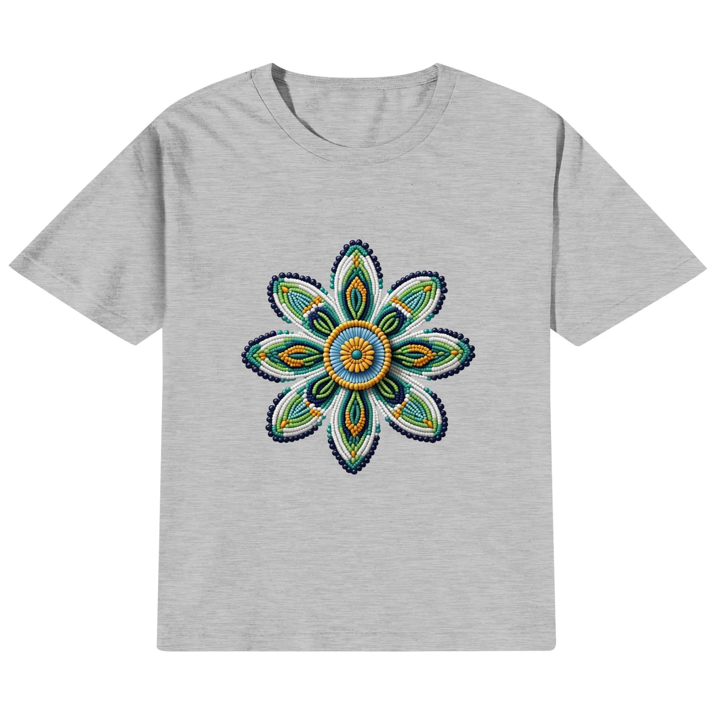 Children's Green Beaded Flower Cotton T-Shirt