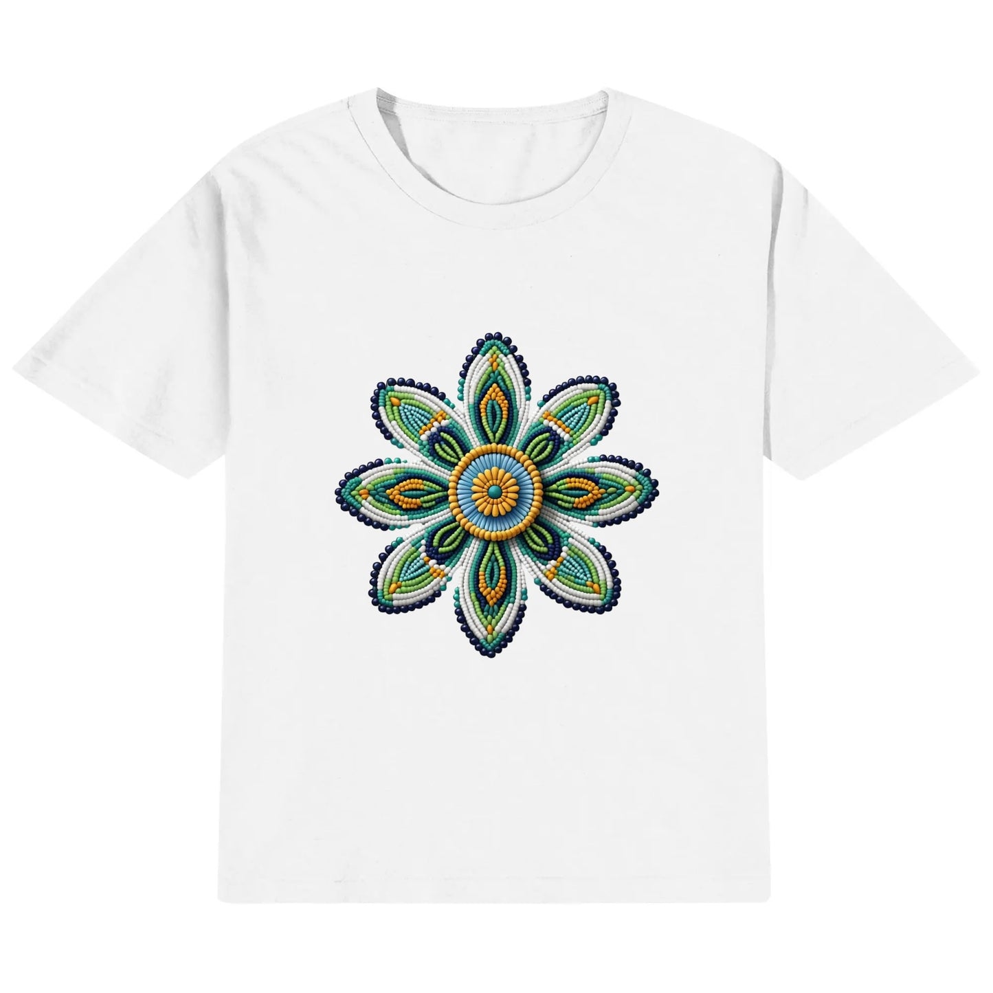 Children's Green Beaded Flower Cotton T-Shirt