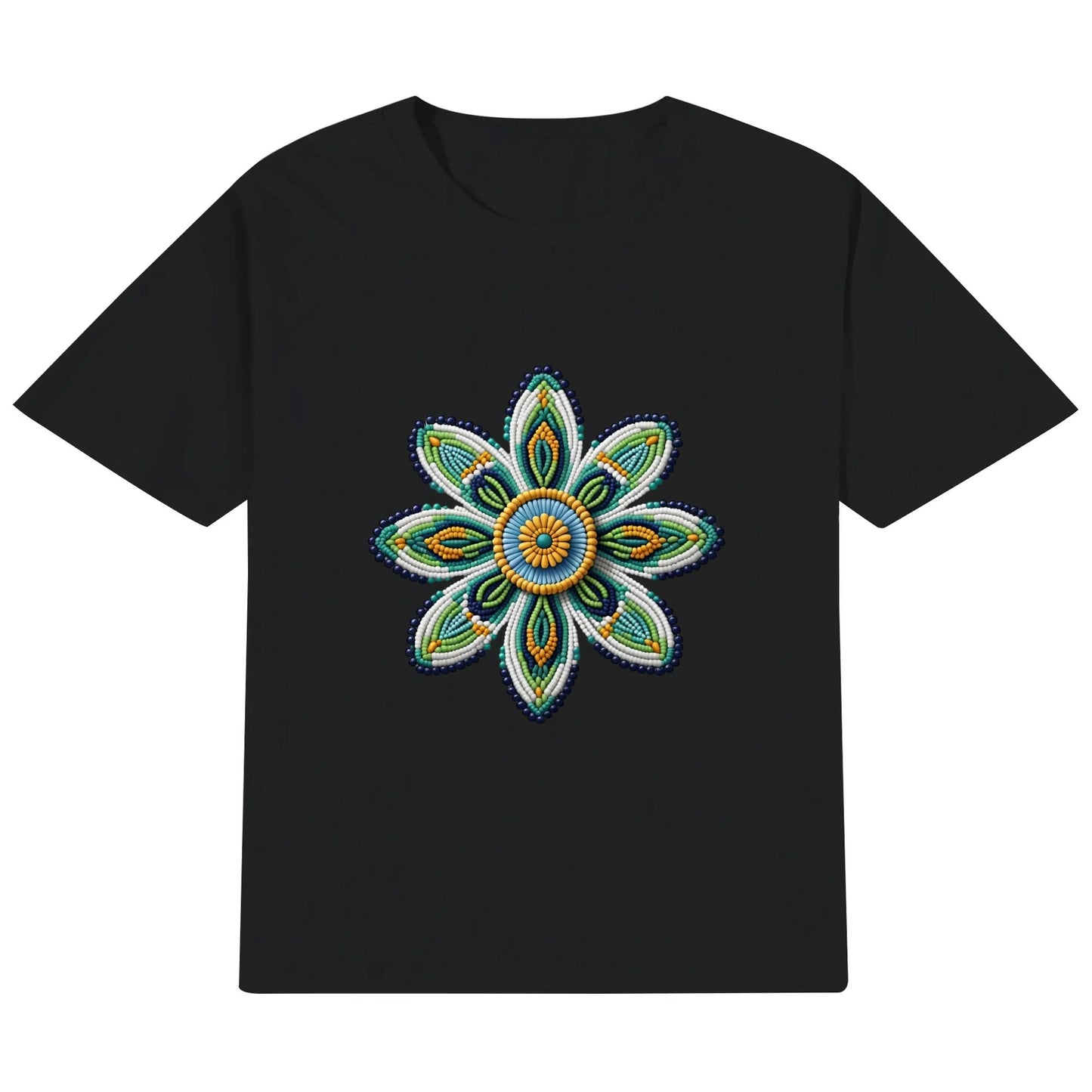 Children's Green Beaded Flower Cotton T-Shirt