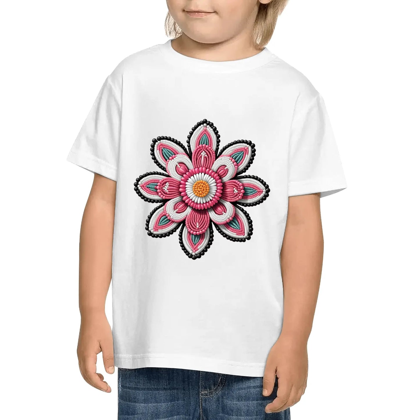 Children's Pink Beaded Flower Cotton T-Shirt