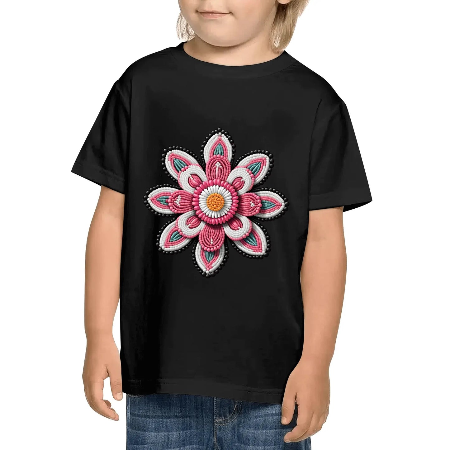 Children's Pink Beaded Flower Cotton T-Shirt