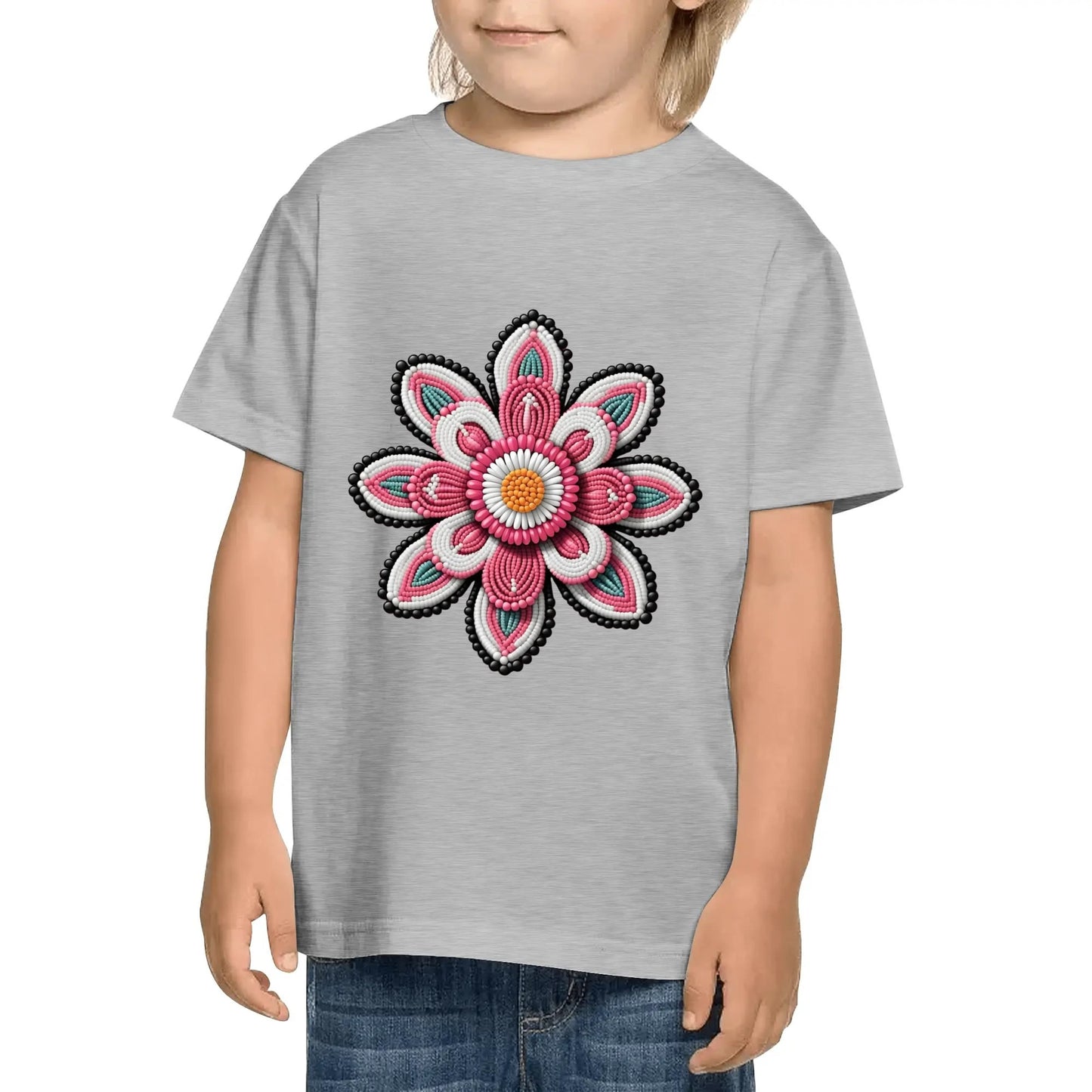 Children's Pink Beaded Flower Cotton T-Shirt