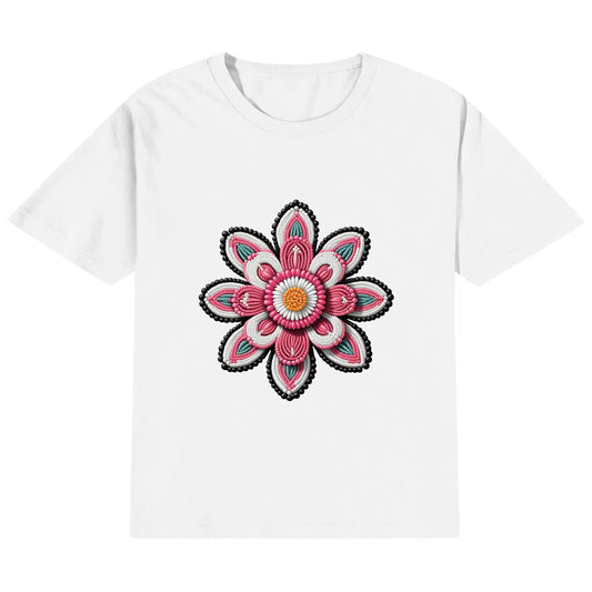 Children's Pink Beaded Flower Cotton T-Shirt