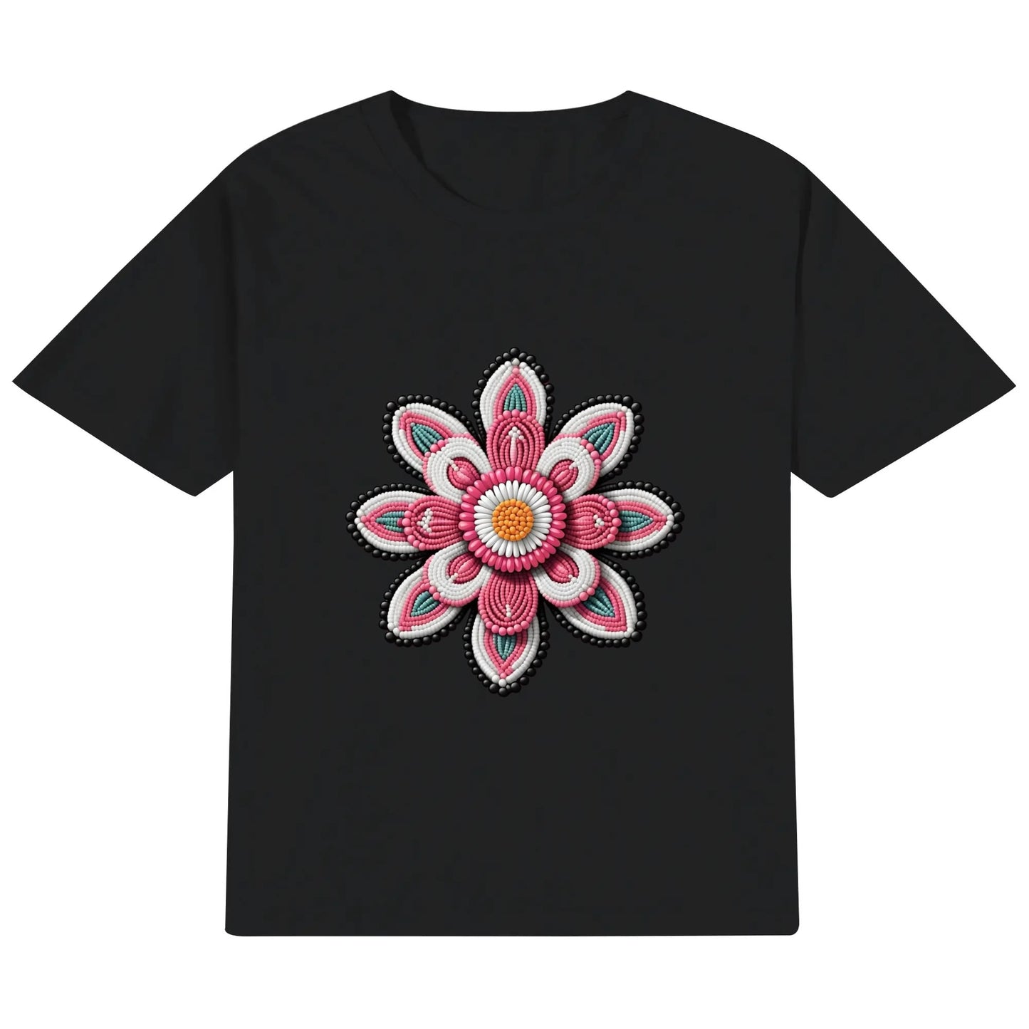 Children's Pink Beaded Flower Cotton T-Shirt