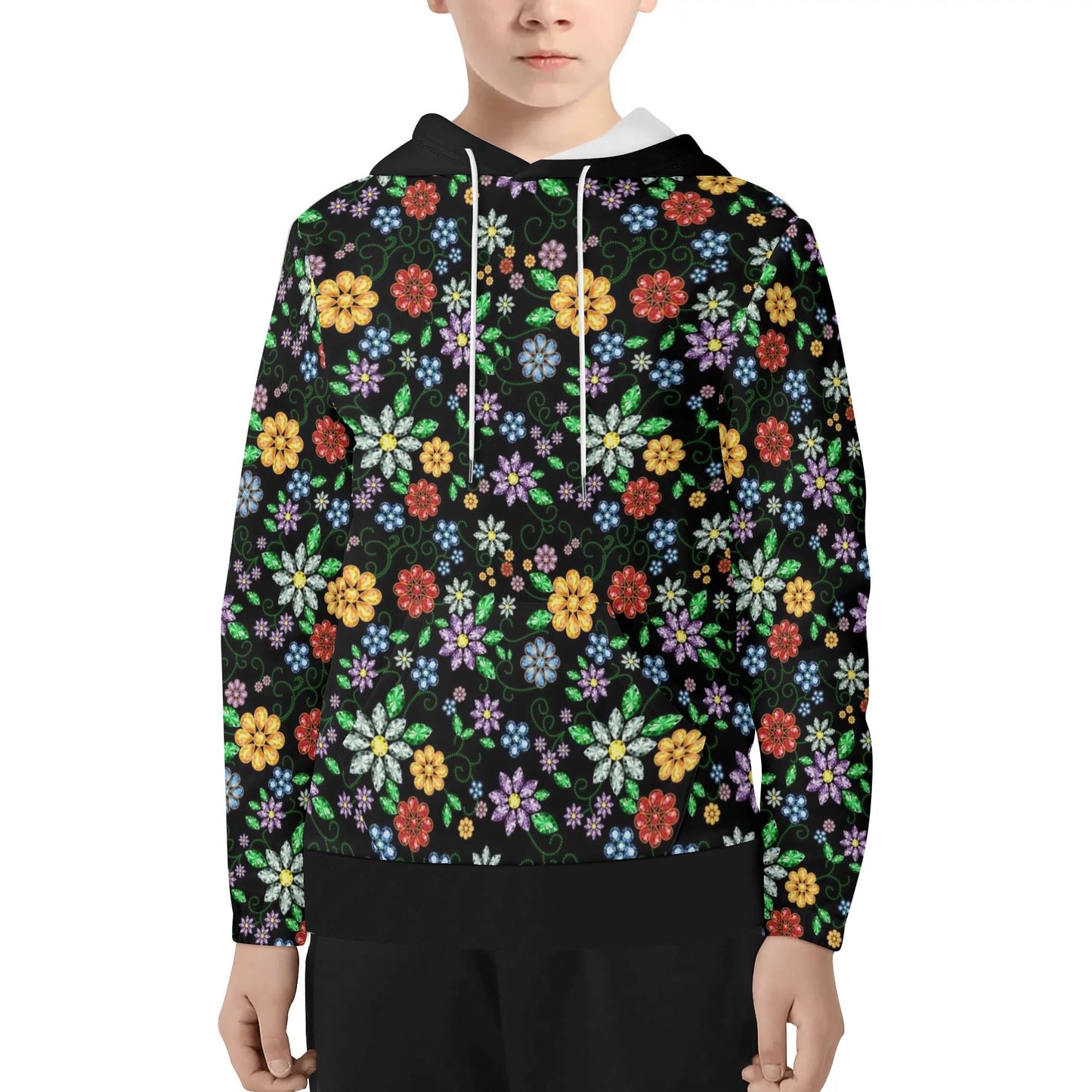 Children's Métis Inspired Floral Beaded Lightweight Pullover Hoodie