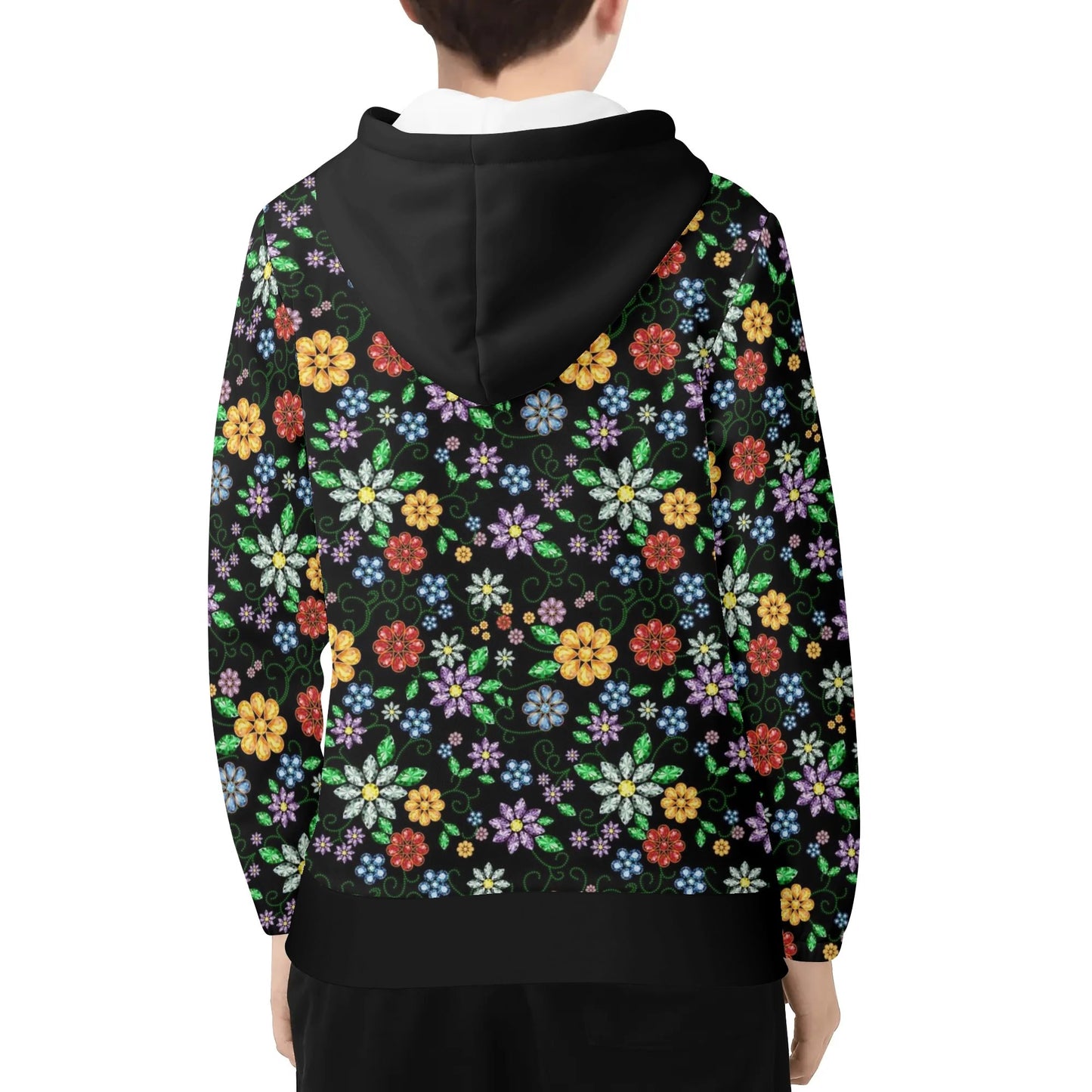 Children's Métis Inspired Floral Beaded Lightweight Pullover Hoodie