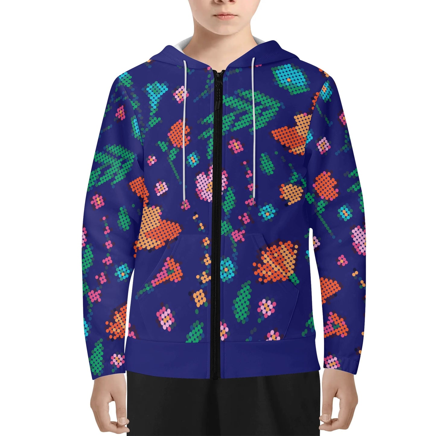 Childrens Métis Digital Dotted Floral Lightweight Zip Hoodie