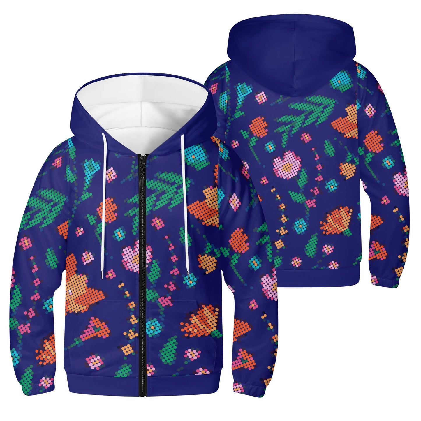 Childrens Métis Digital Dotted Floral Lightweight Zip Hoodie