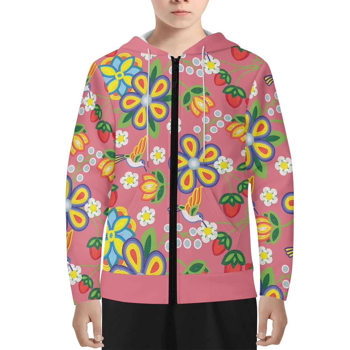 Children's Métis Floral Beaded Lightweight Zip Hoodie