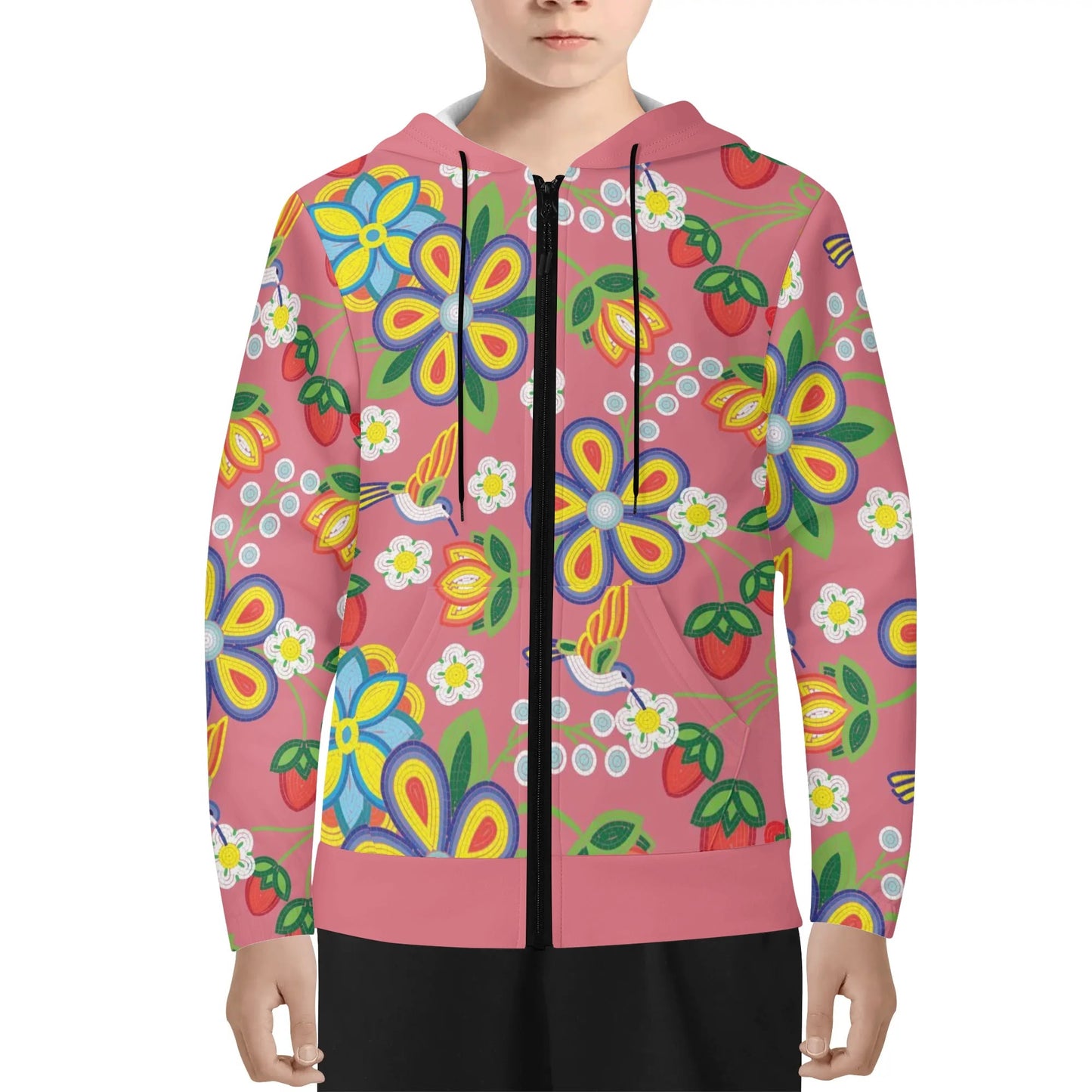 Children's Métis Floral Beaded Lightweight Zip Hoodie