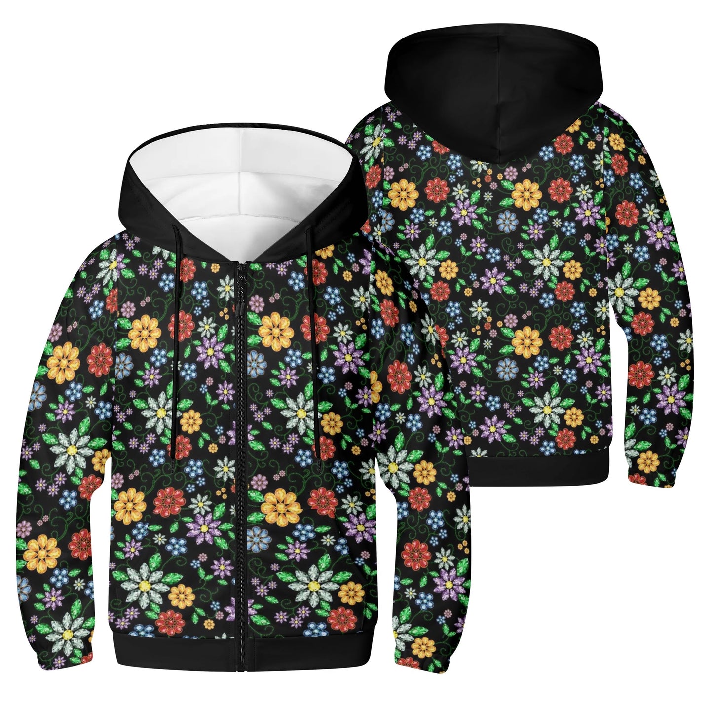 Children's Métis Inspired Floral Beaded Lightweight Zip Hoodie