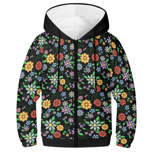 Children's Métis Inspired Floral Beaded Lightweight Zip Hoodie