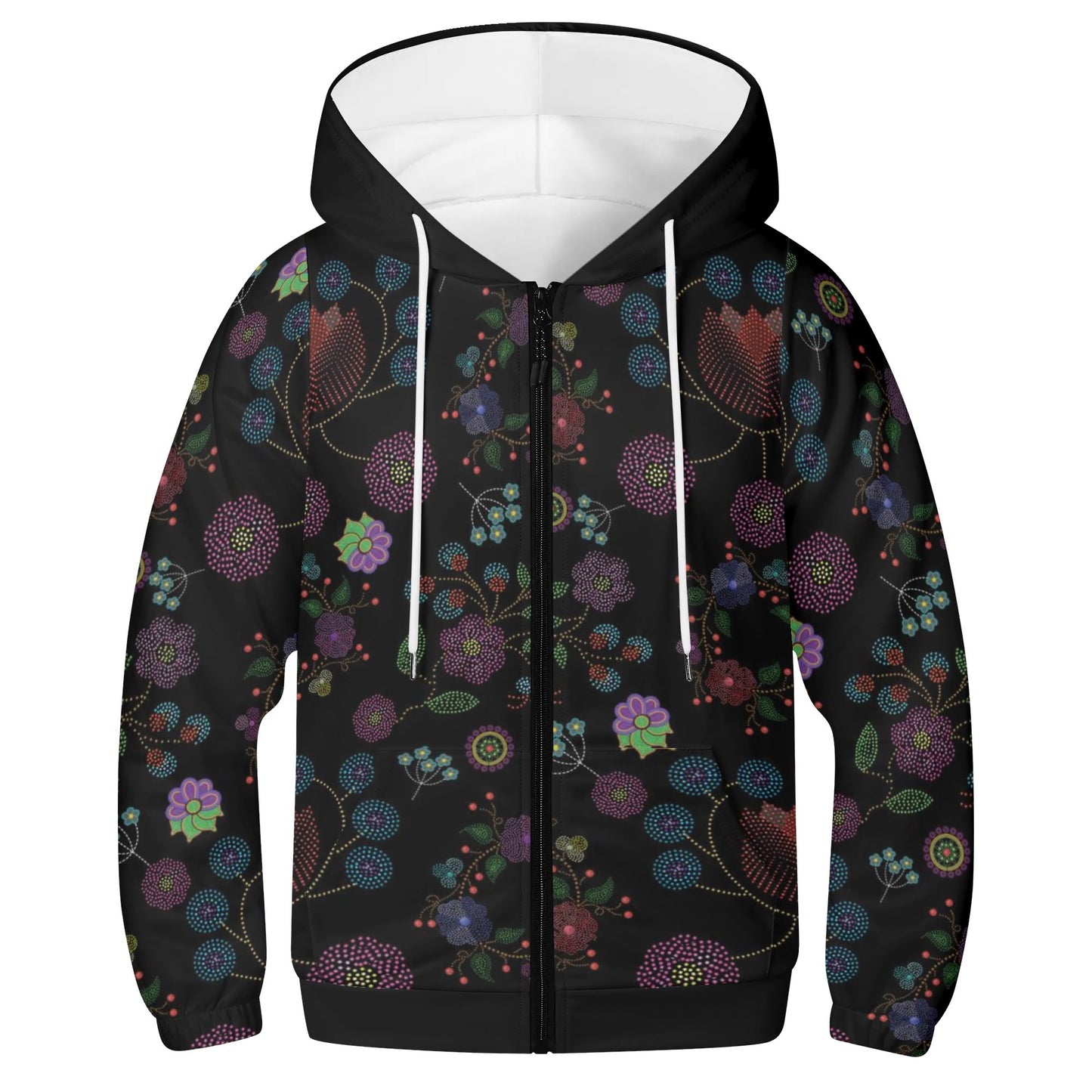 Childrens Métis Floral Dotted Lightweight Zip Hoodie