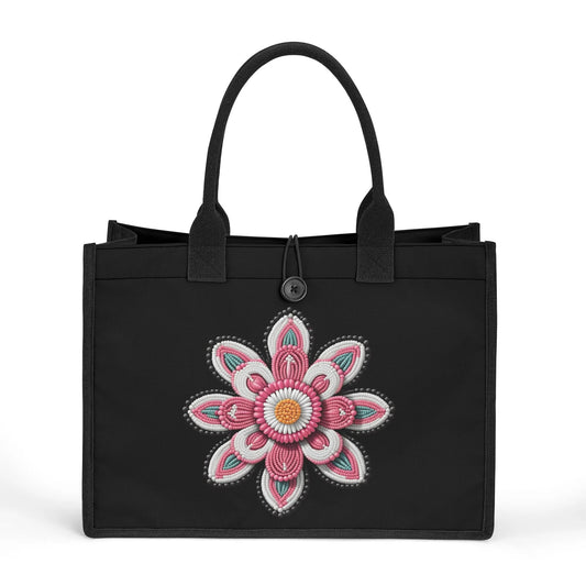 Pink Beaded Flower Premium Canvas Tote Bag