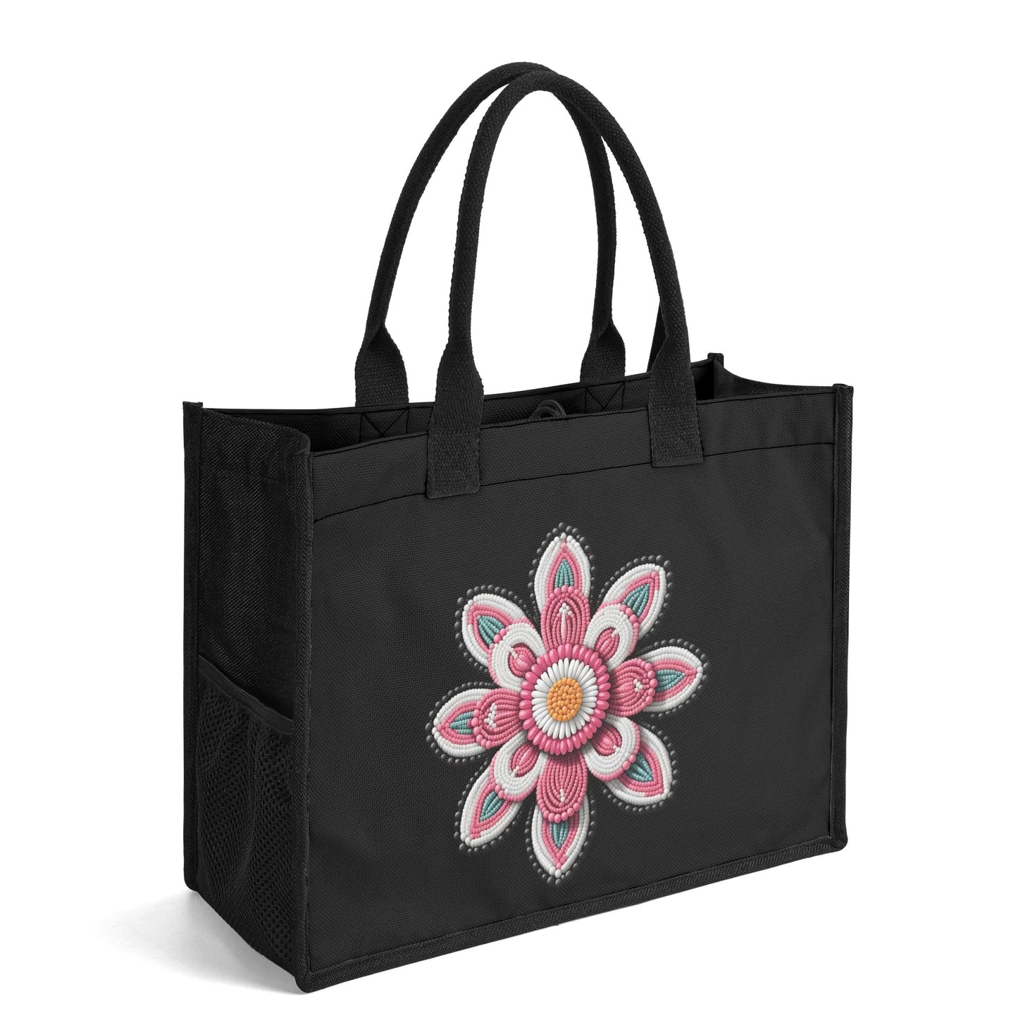 Pink Beaded Flower Premium Canvas Tote Bag