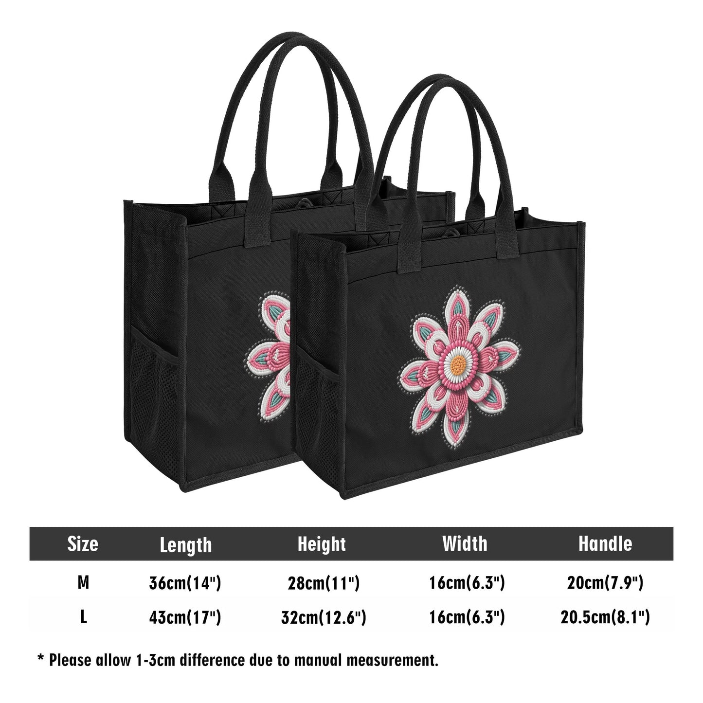 Pink Beaded Flower Premium Canvas Tote Bag