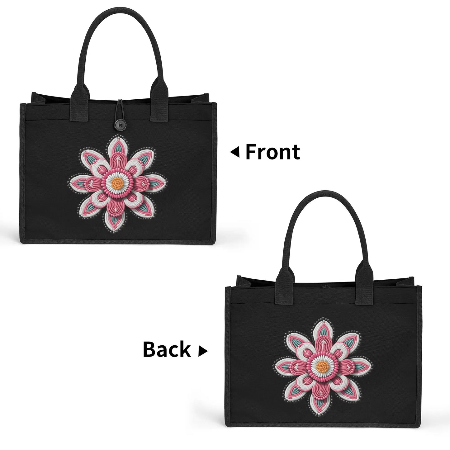 Pink Beaded Flower Premium Canvas Tote Bag