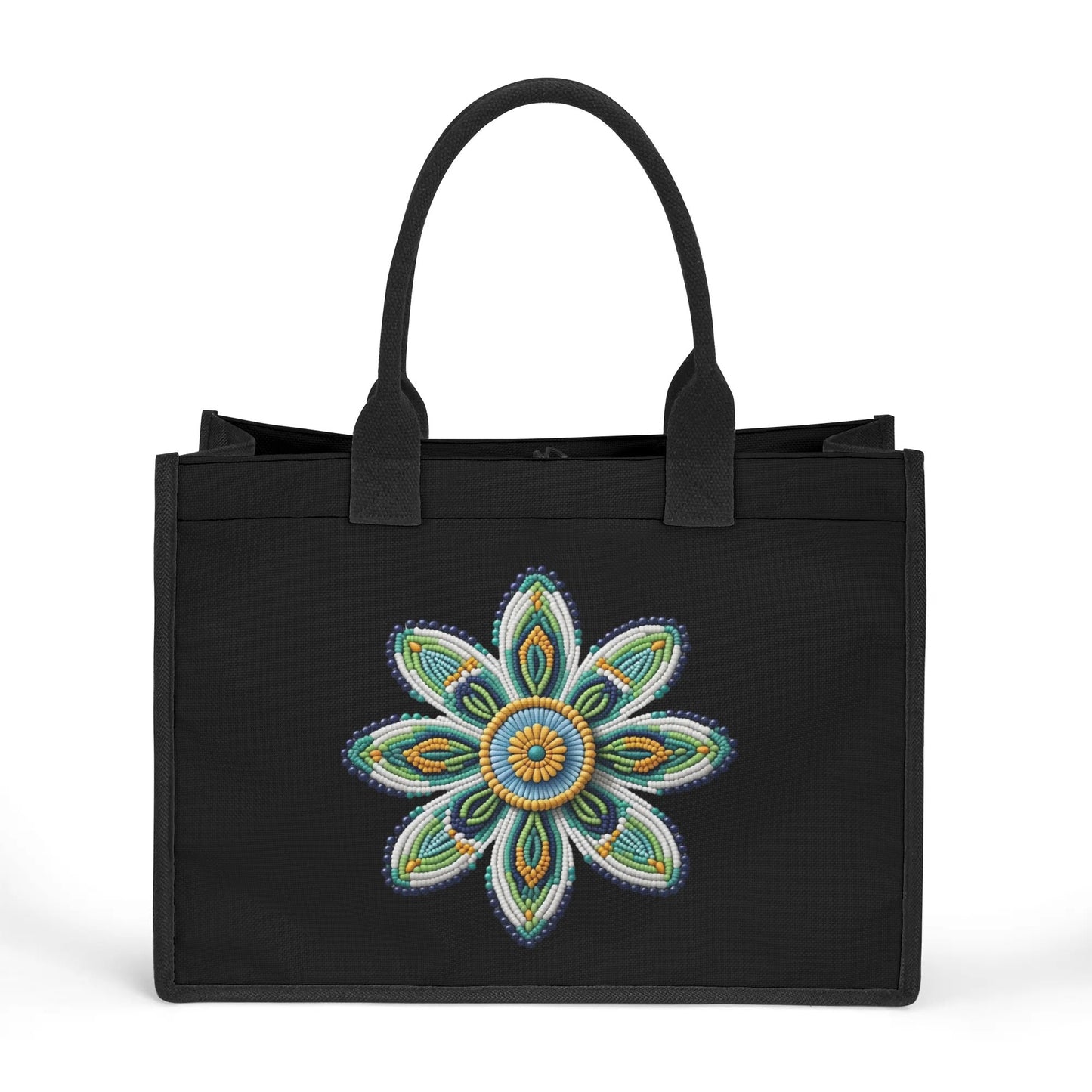 Green Beaded Flower Premium Canvas Tote Bag