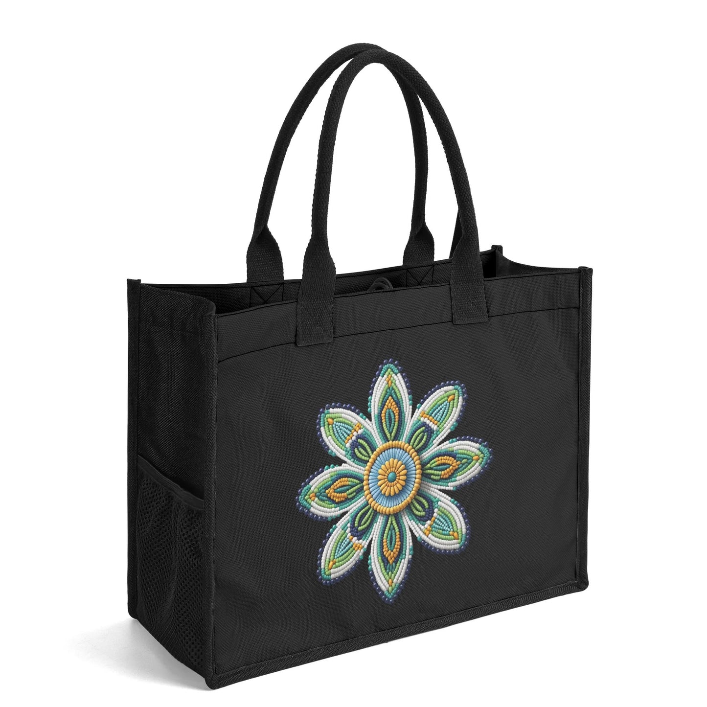 Green Beaded Flower Premium Canvas Tote Bag