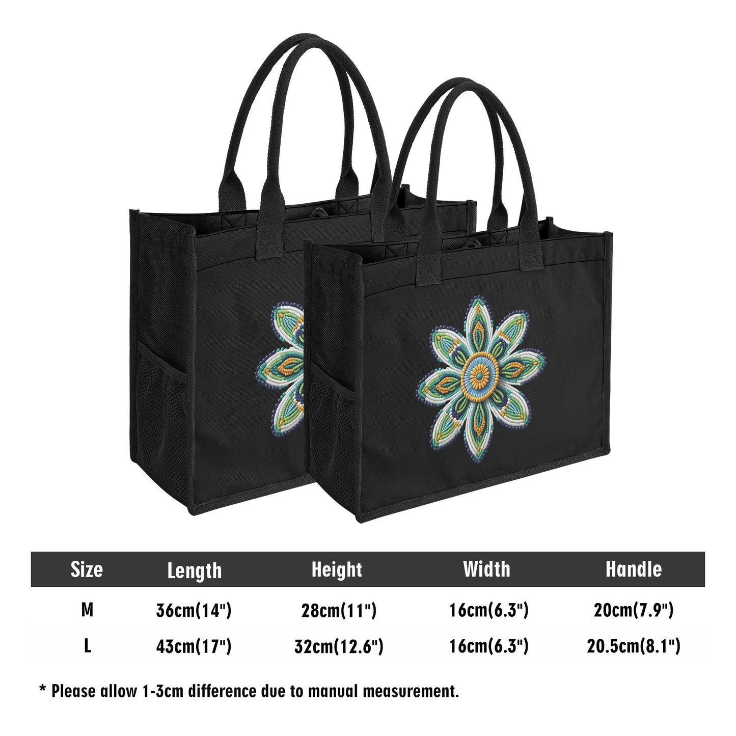 Green Beaded Flower Premium Canvas Tote Bag