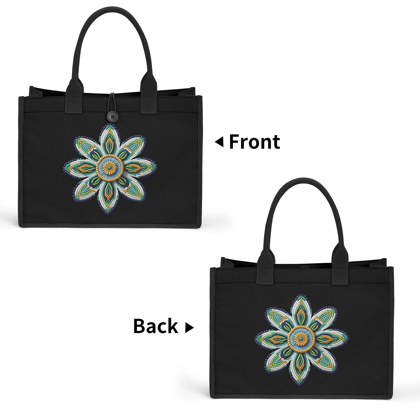 Green Beaded Flower Premium Canvas Tote Bag