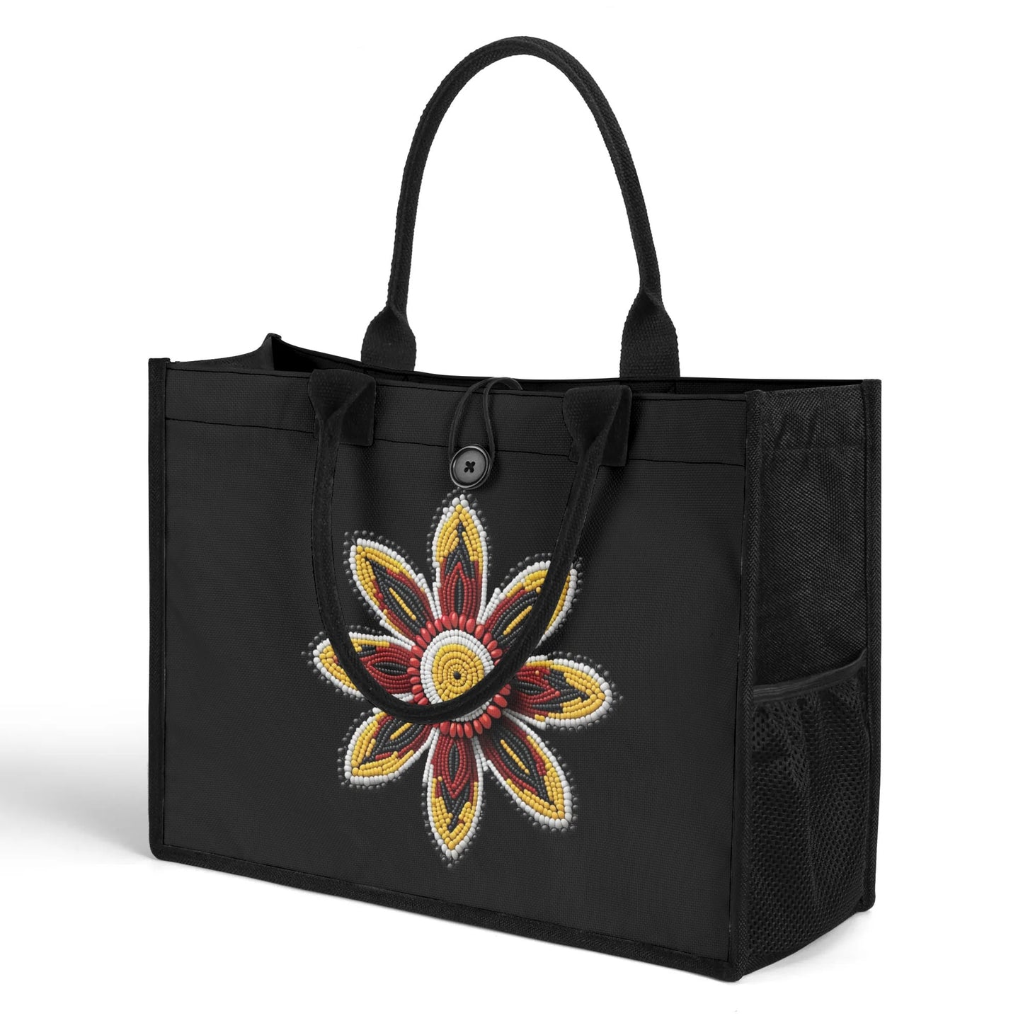 Red Beaded Flower Premium Canvas Tote Bag