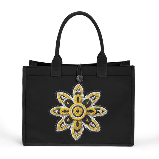 Yellow Beaded Flower Premium Canvas Tote Bag