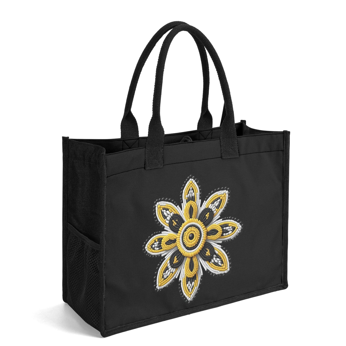 Yellow Beaded Flower Premium Canvas Tote Bag