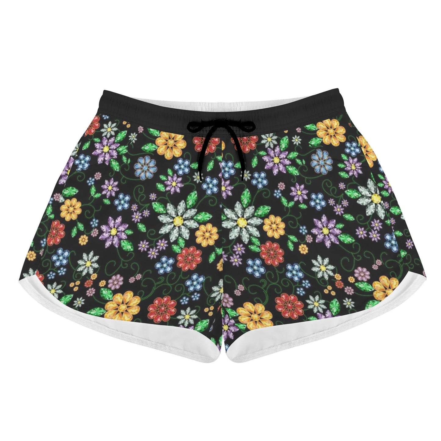 Women's Métis Inspired Floral Beaded Beach Shorts