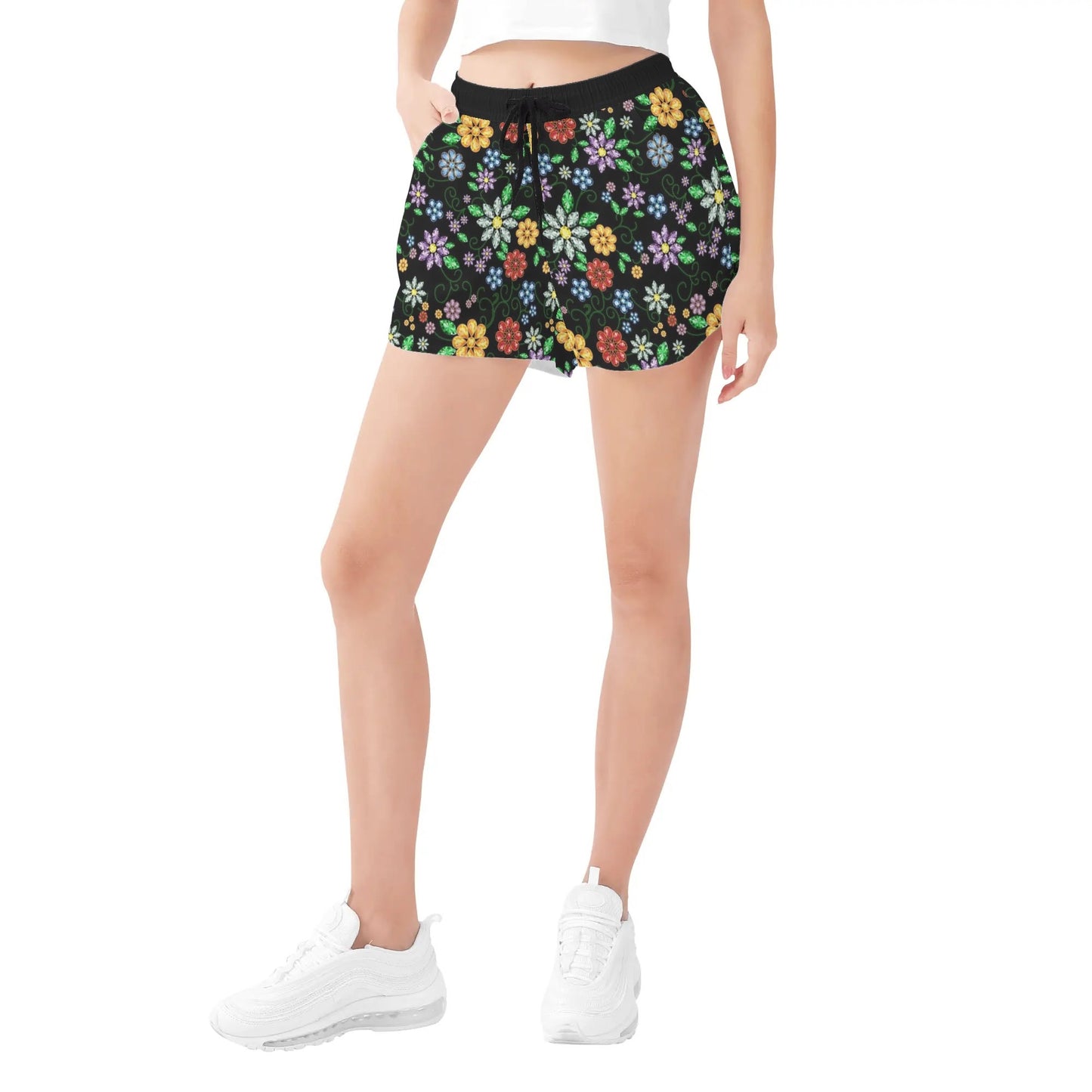 Women's Métis Inspired Floral Beaded Beach Shorts