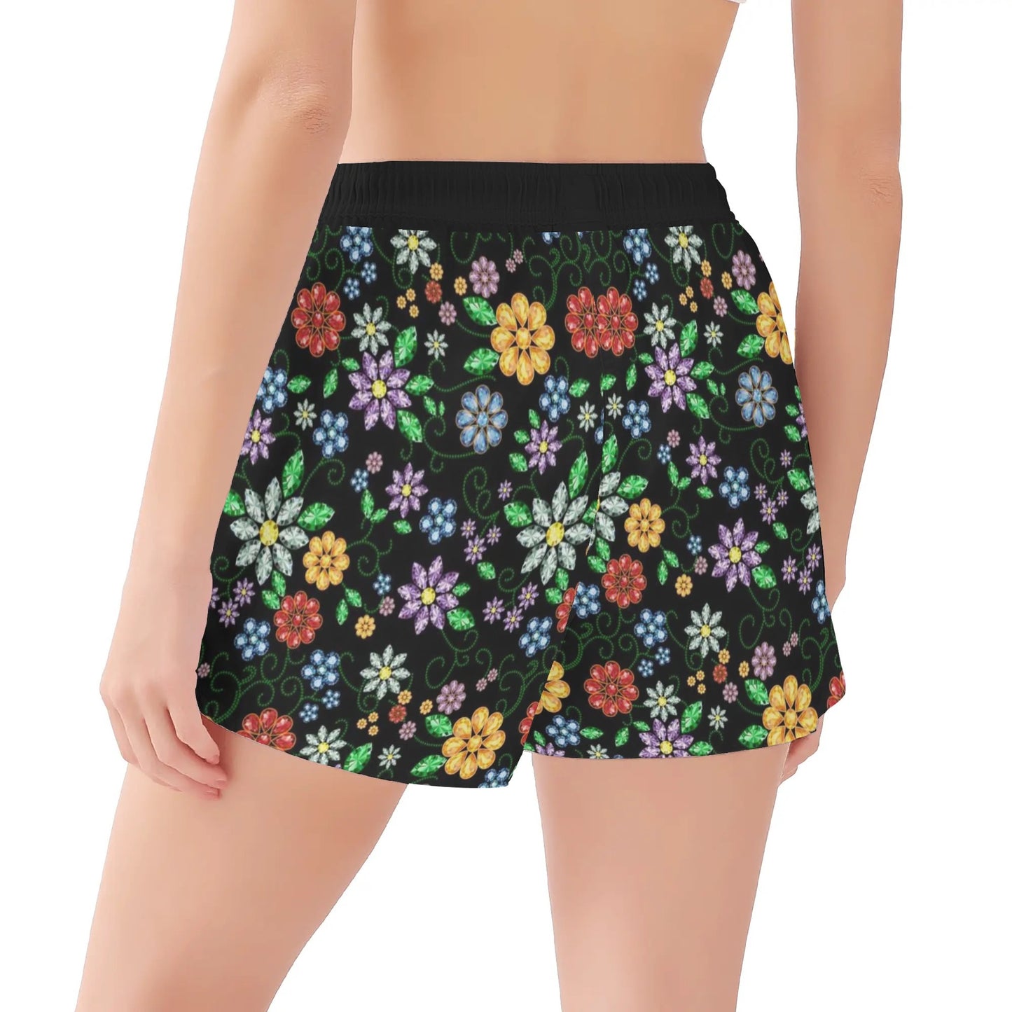 Women's Métis Inspired Floral Beaded Beach Shorts