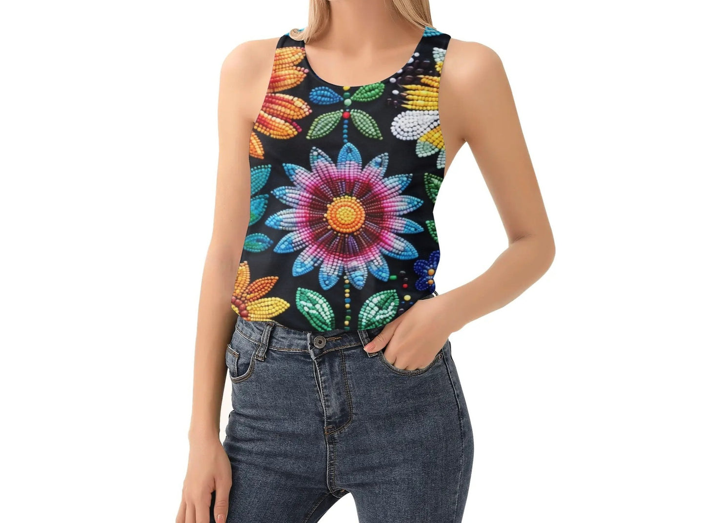 Women's Summer Flower Beaded Tank Top