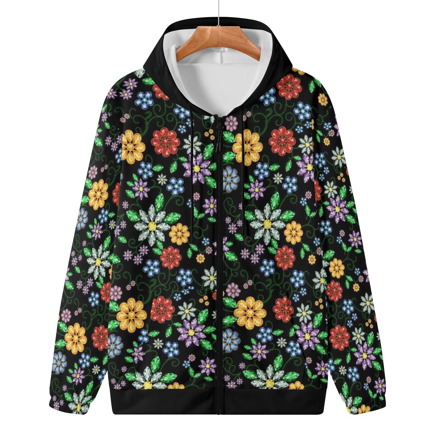 Women's Métis Inspired Floral Beaded Zipper Hoodie