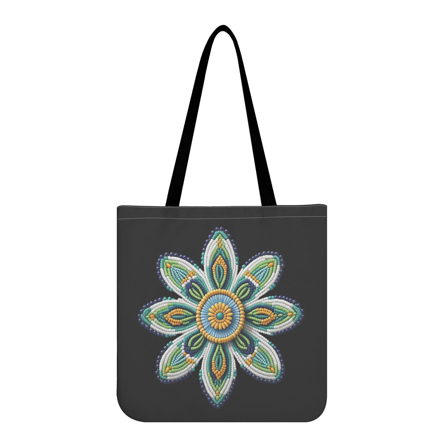 Green Beaded Flower Tote Bag