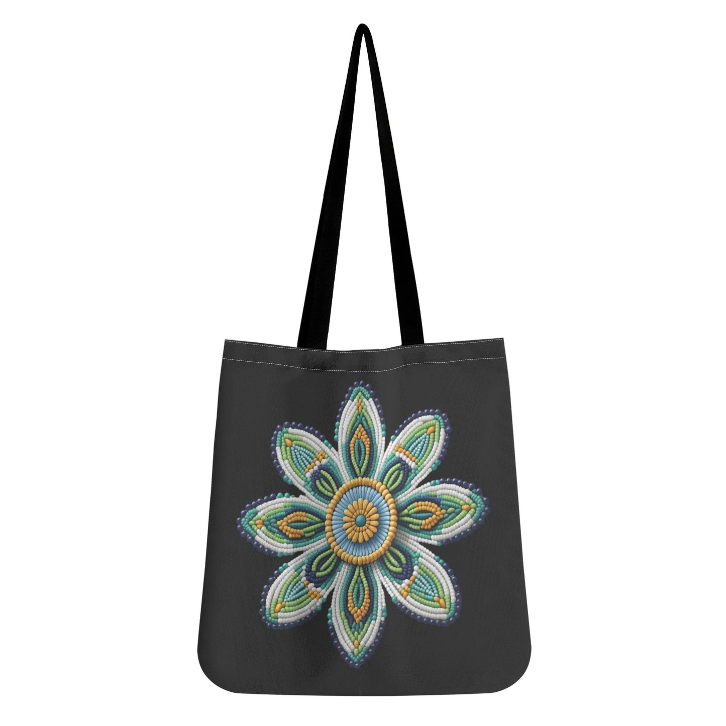 Green Beaded Flower Tote Bag