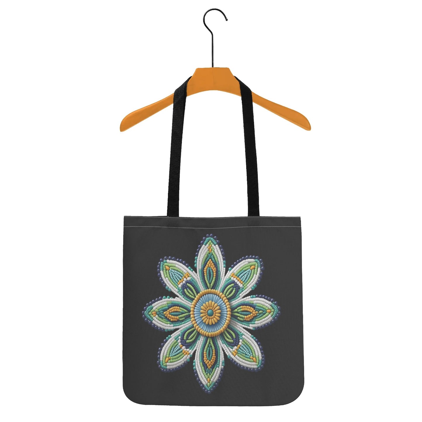 Green Beaded Flower Tote Bag