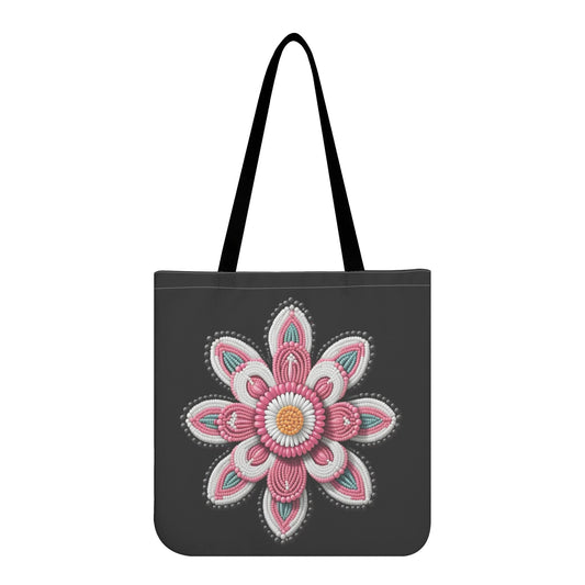 Pink Beaded Flower Tote Bag