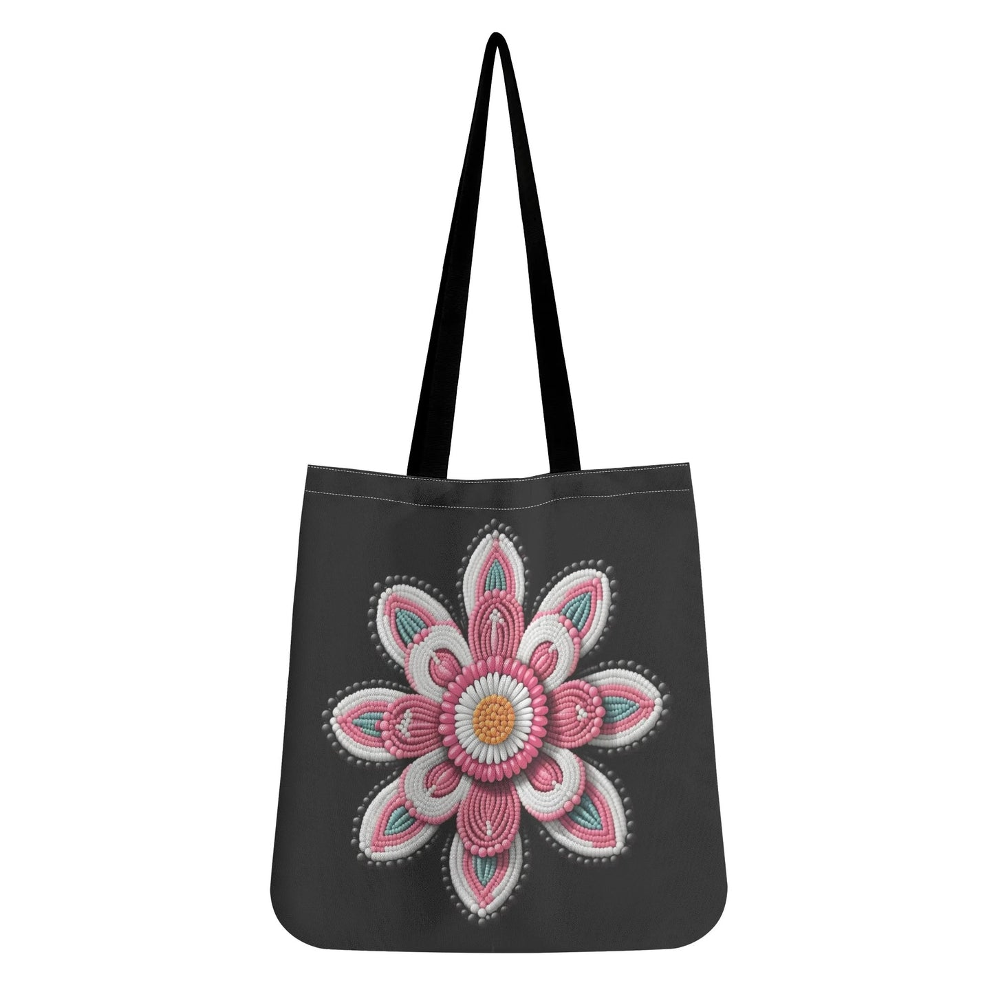 Pink Beaded Flower Tote Bag