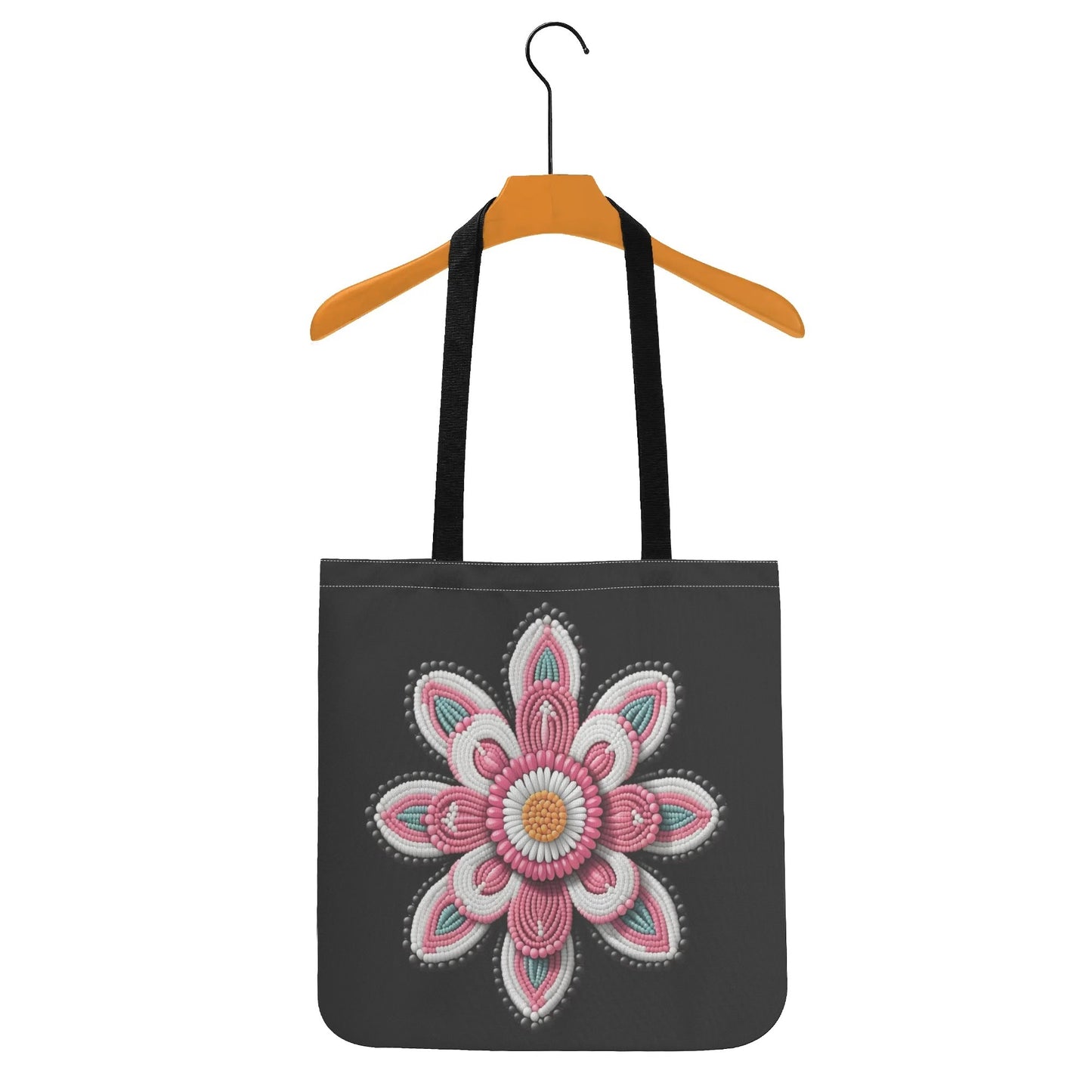 Pink Beaded Flower Tote Bag