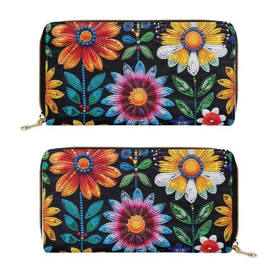 Summer Flower Beaded PU Zipper Wallet