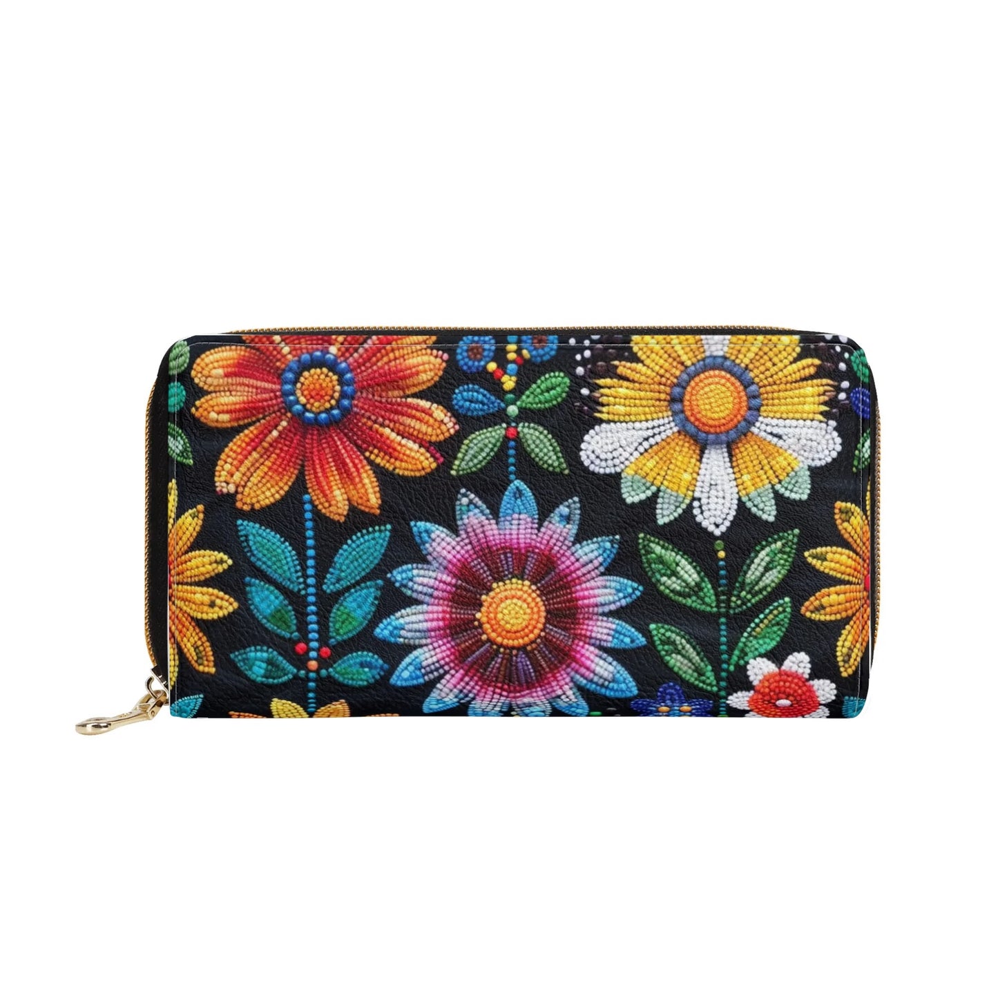 Summer Flower Beaded PU Zipper Wallet