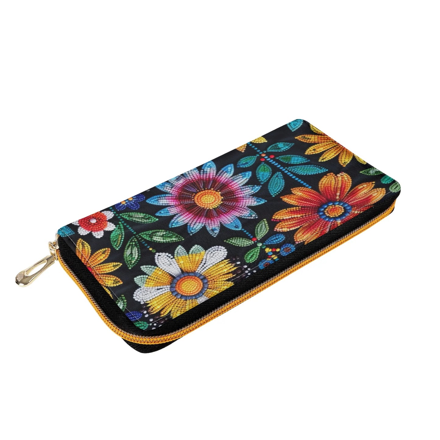 Summer Flower Beaded PU Zipper Wallet