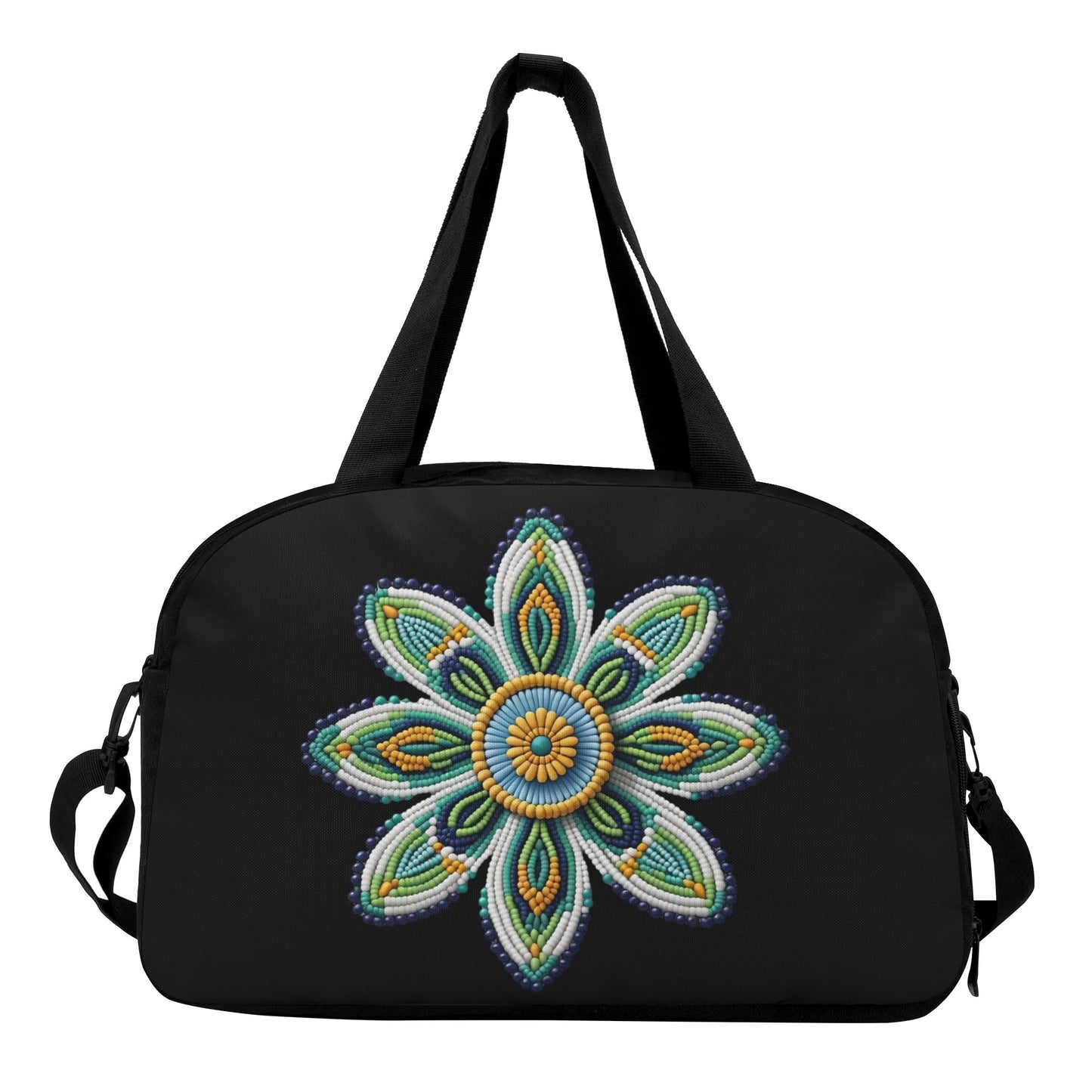 Green Beaded Flower Travel Bag