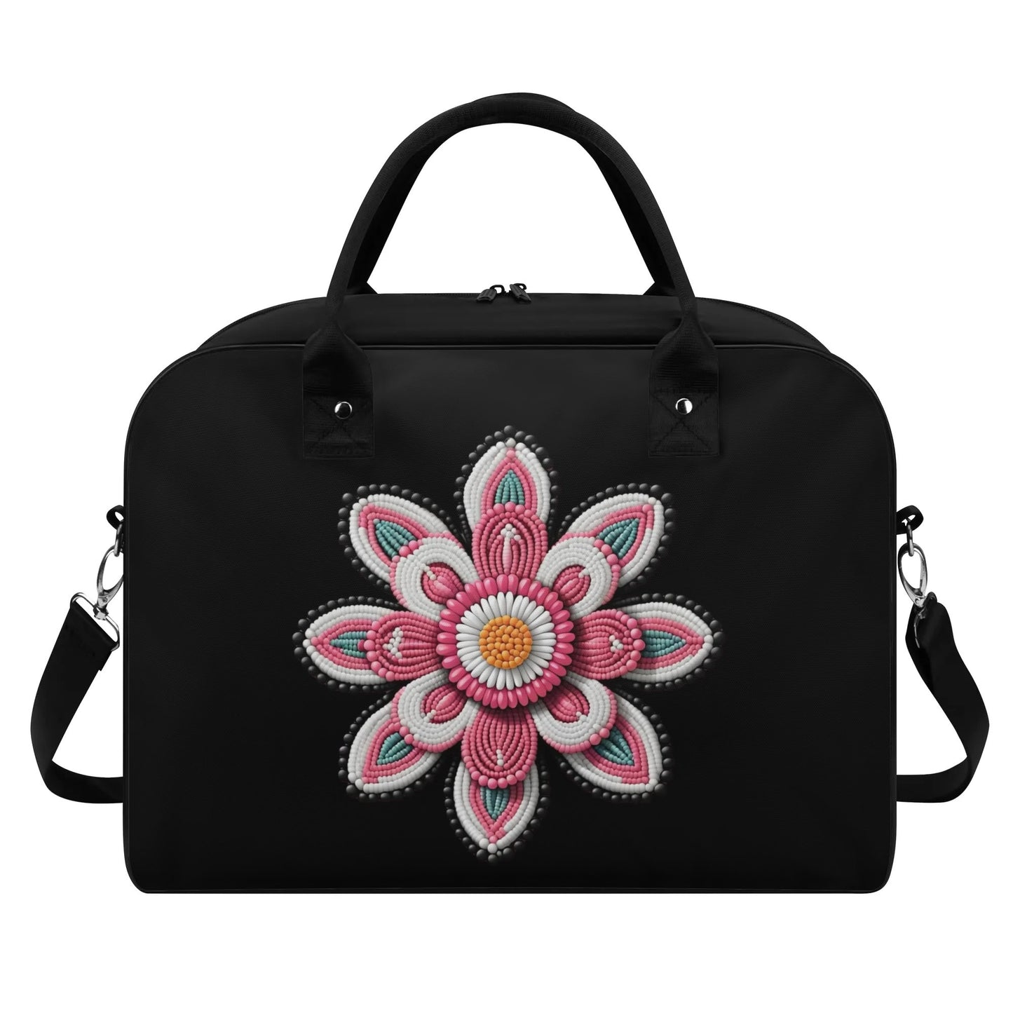 Pink Beaded Flower Holdall Bag