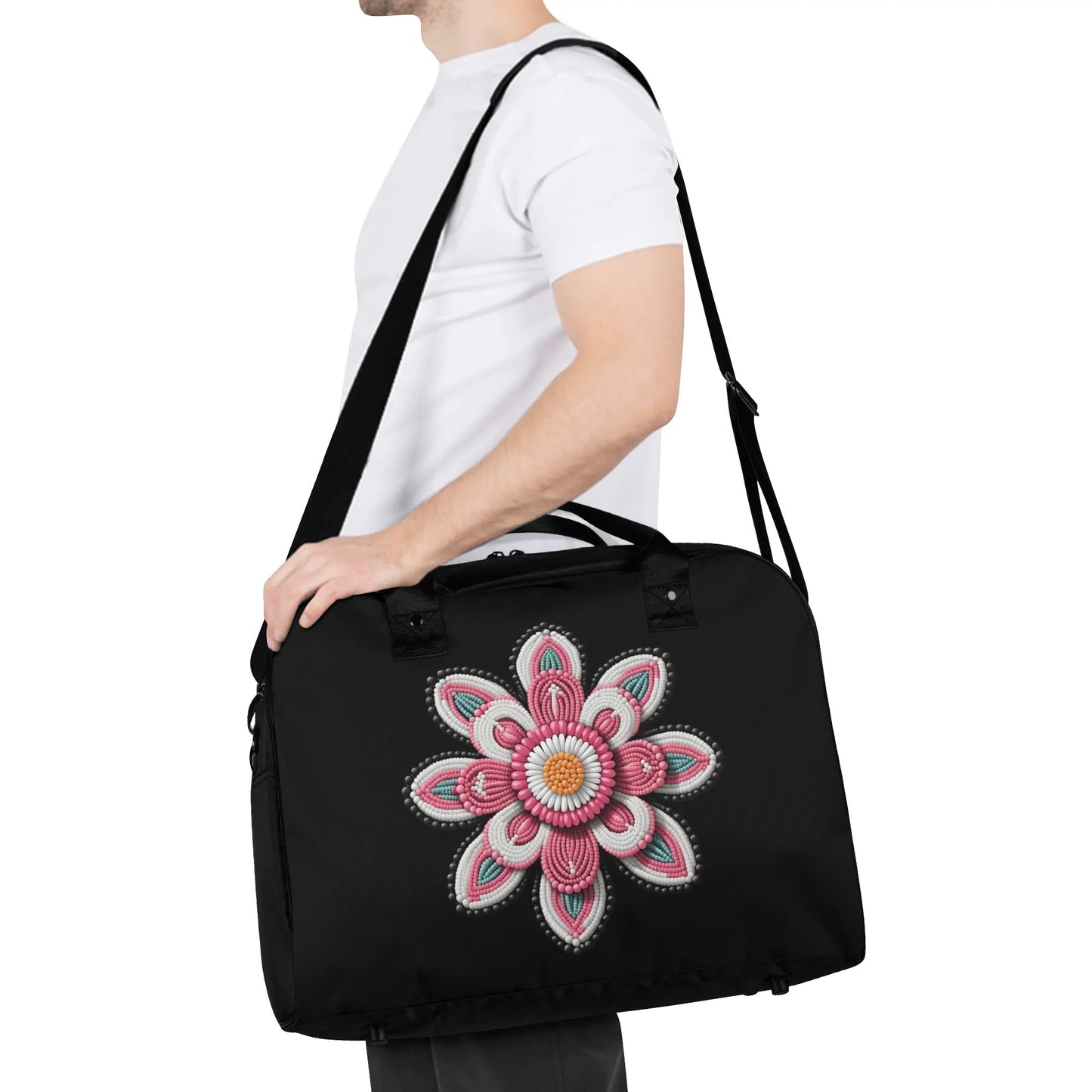 Pink Beaded Flower Holdall Bag